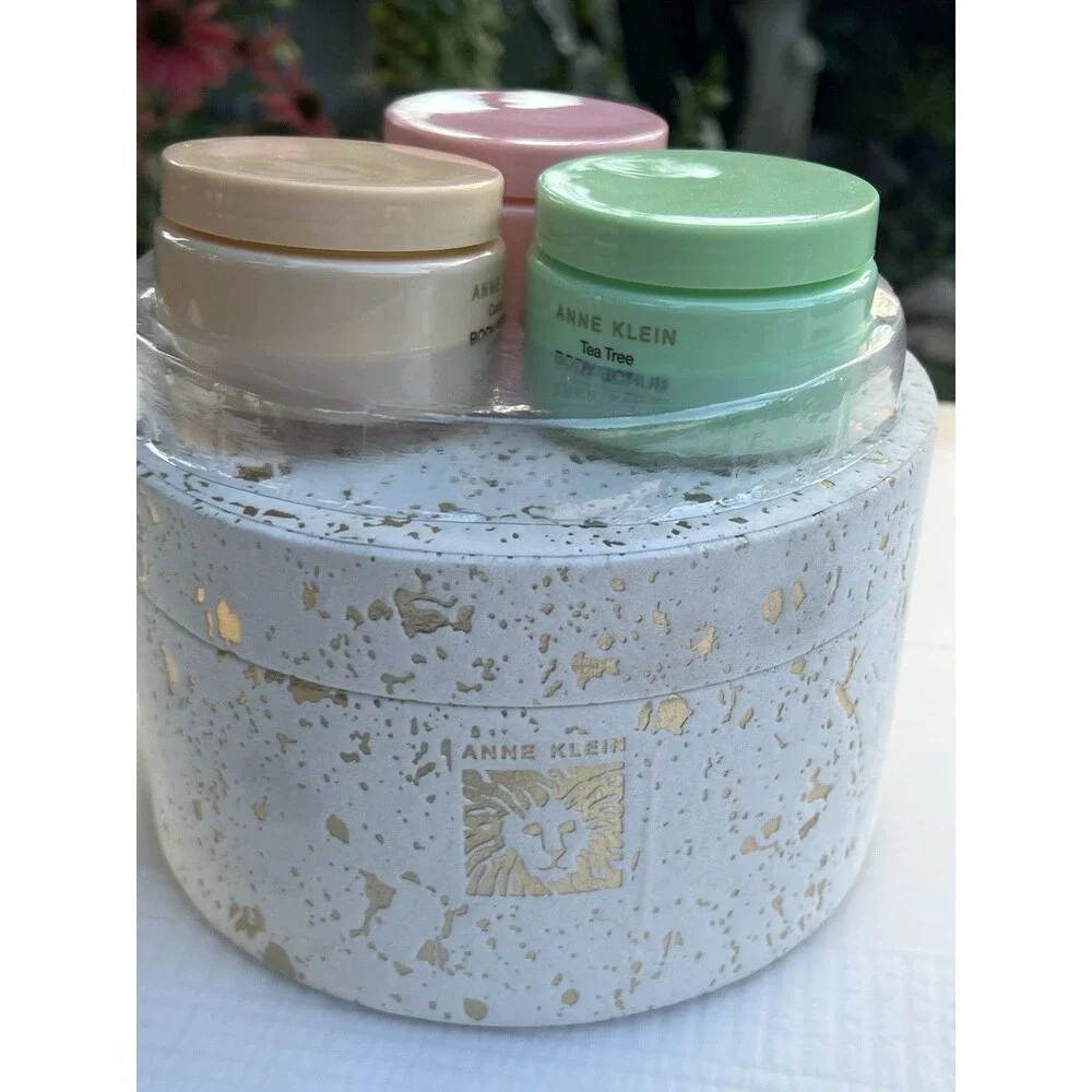 Luxury Anne Klein Body Scrub Gift Set 3 Pc Unused Reusable Keepsake Storage Box